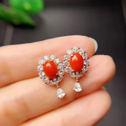 Beautiful Red Coral Stud Earrings for Women Jewelry 18k Gold Real Ball Coral Good Color Lucky Birthstone Girl Birthday Gift