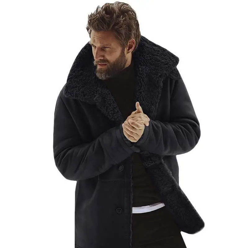 Men Winter Fleece Thick Warm Coat Outwear Trench Leather Jacket Long Sleeve Fur Ropa De Hombre  Men Clothing