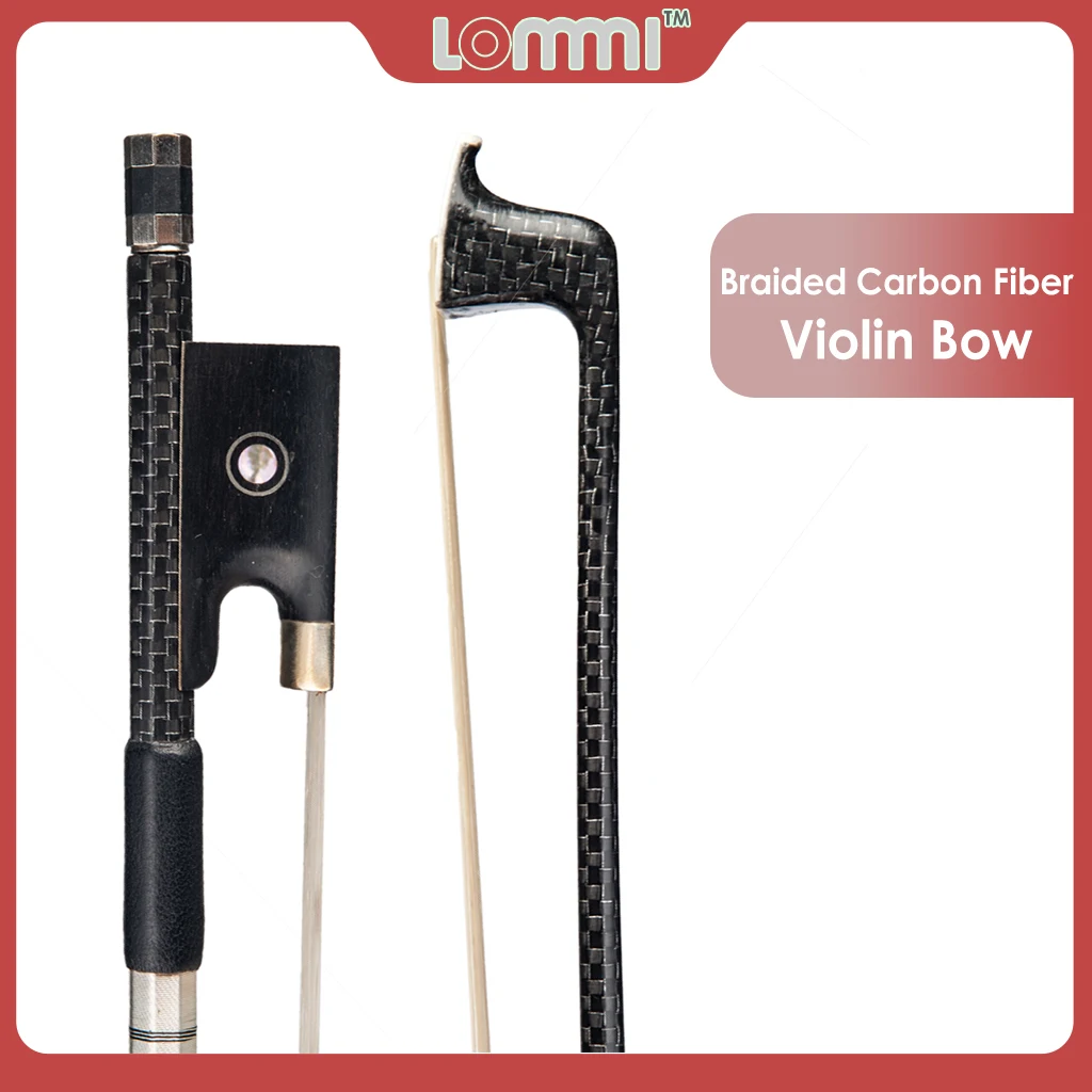 

LOMMI Silver-braided Carbon Fiber Violin Bow 4/4 Full Size Ebony Frog w/Parisian Eye Inlay Pure White Mongolia Horsehair