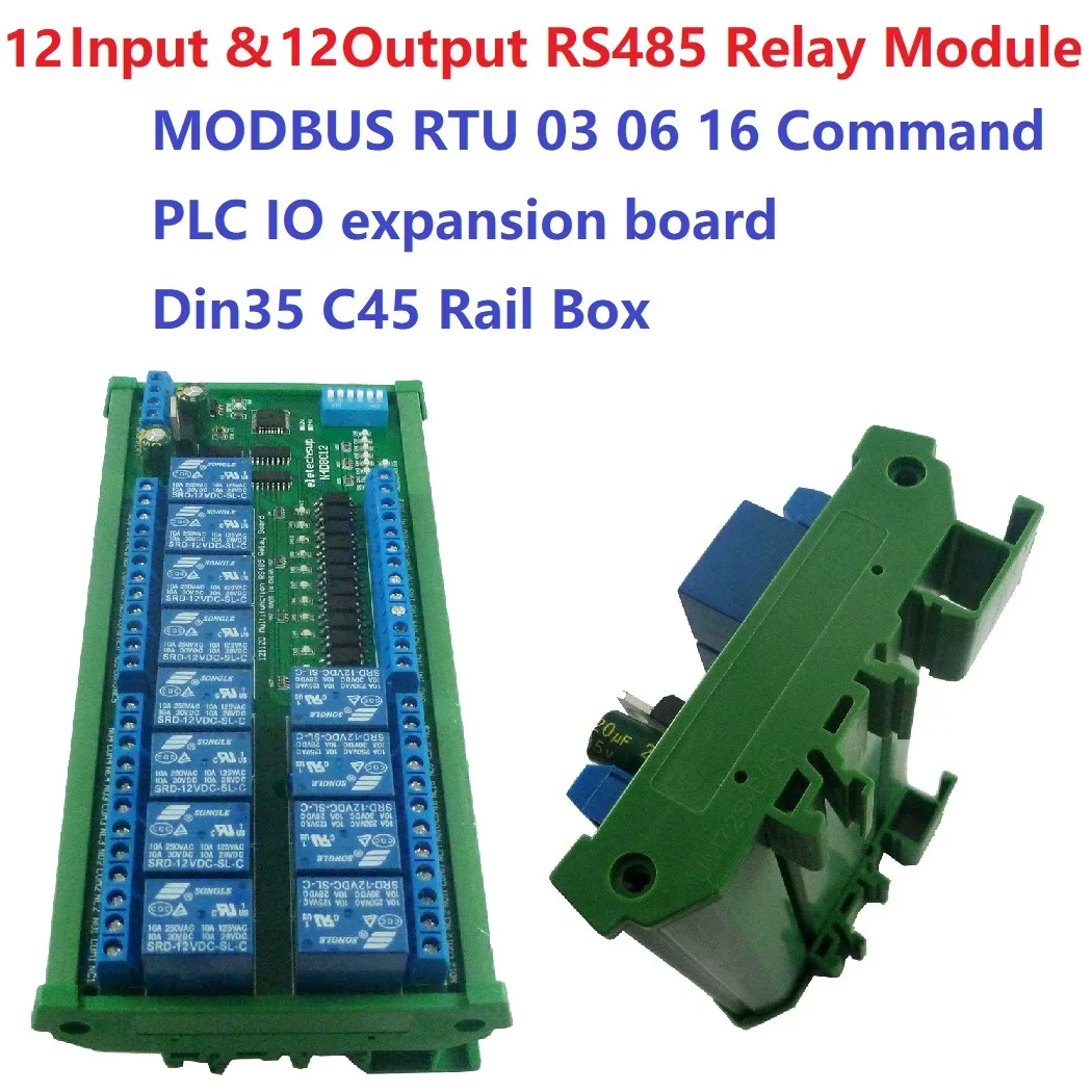 2PCS 12ch Digital Input Output UART RS485 Relay Module Modbus RTU for PLC PTZ LED Motor Machine control