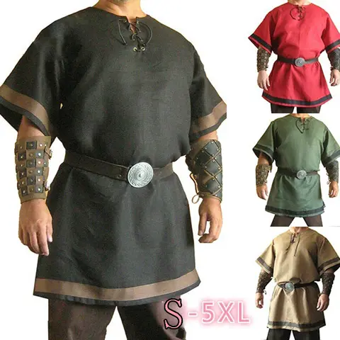 2025 Herr Cosplay Medeltida Vintage Renässans Krigarriddarkostym Herr Nordisk Armé Pirat Tunika Skjorta Toppar Renässans 10 best sales medeltida tunika för män - №9