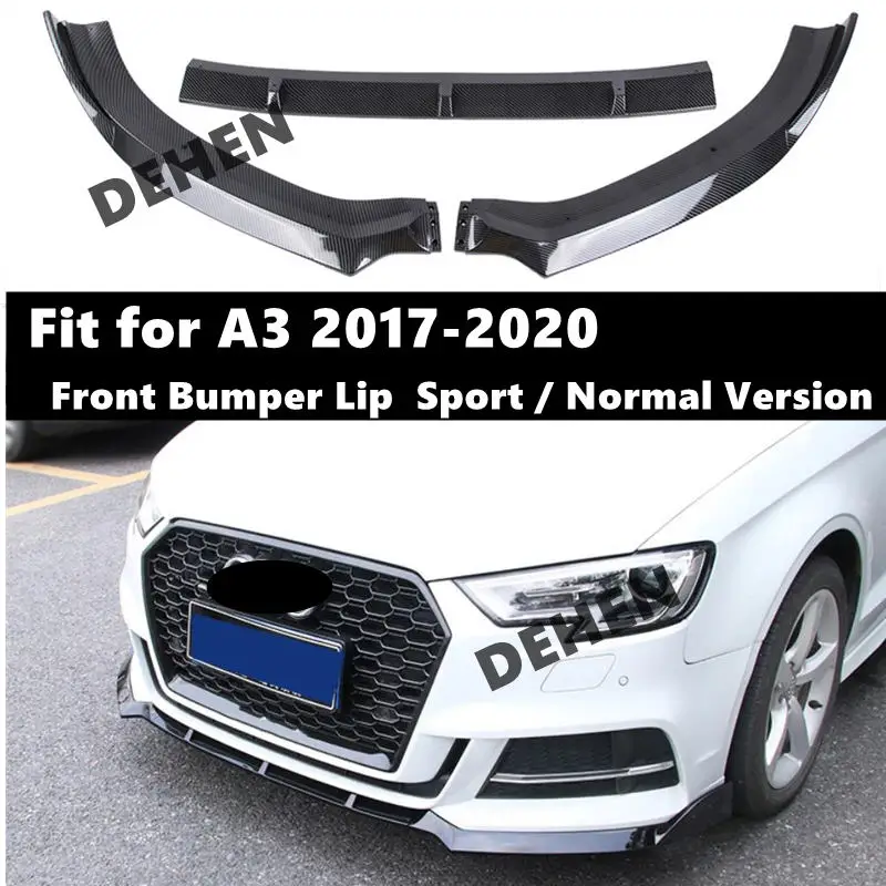 For Audi A3 2017-2020 Sedan Front Bumper Lip Body Kit Spoiler Splitter Diffuser Cover Screw Fixation Sport / Normal Version ABS