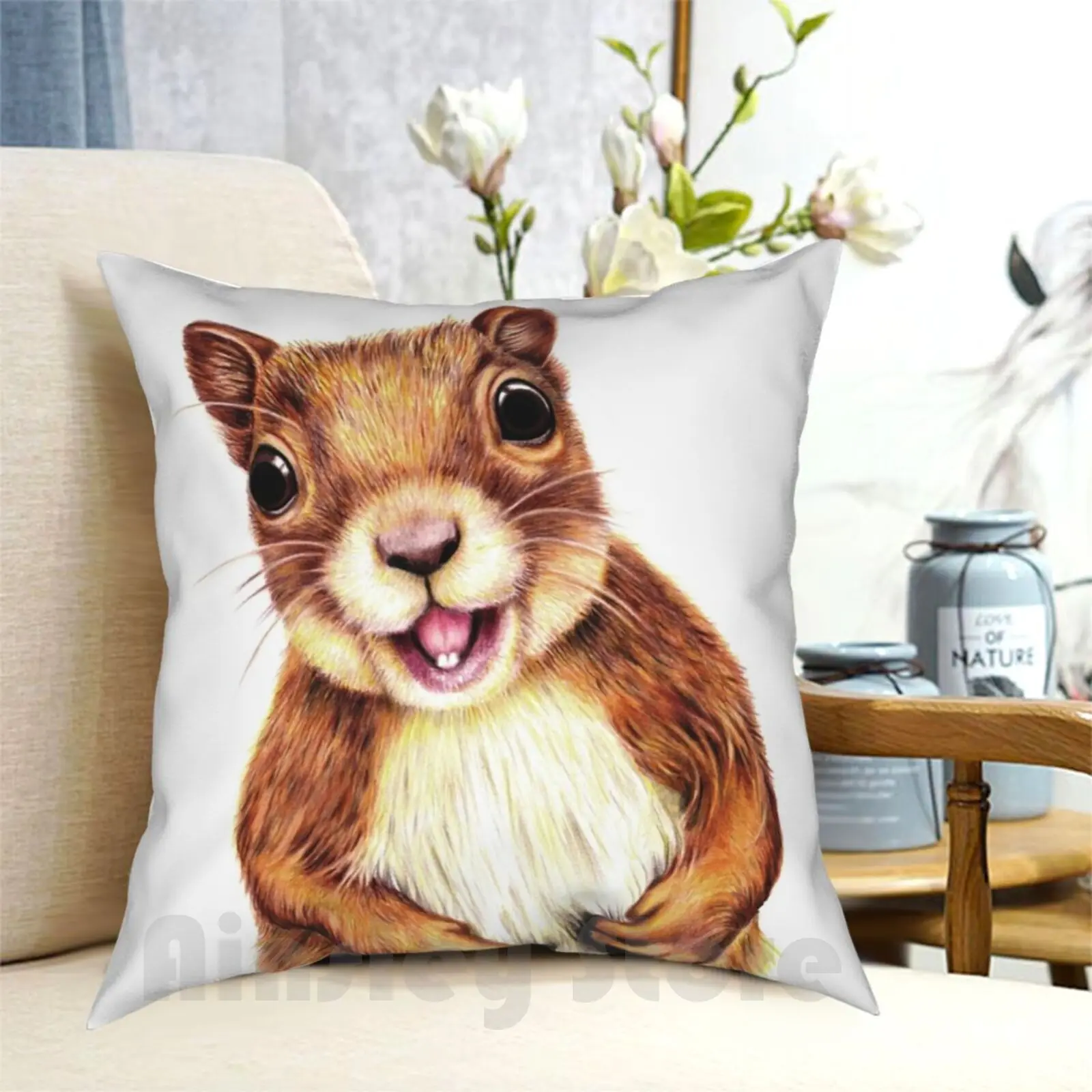 Seamus The Squirrel Says Hello Pillow Case Printed Home Soft DIY Pillow cover Squirrel Rodent Wild Animal Cute Portrait