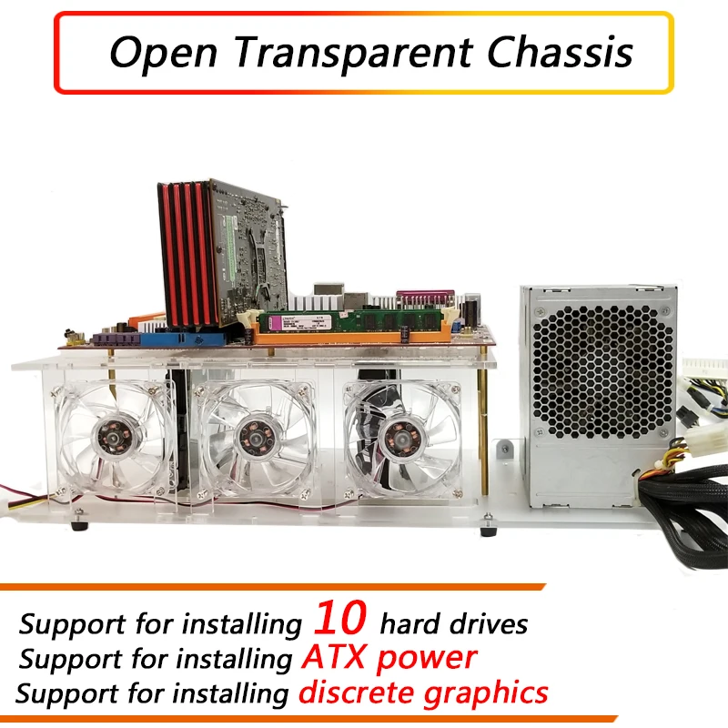 

ITX MATX ATX motherboard DIY open chassis transparent bracket double support 10 hard drive ATX power discrete graphics card rack