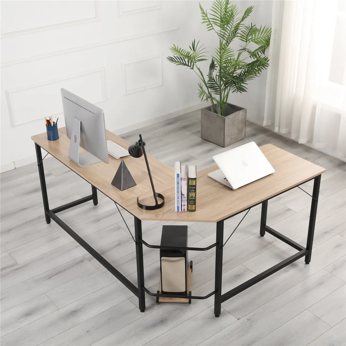 L-Shaped Desktop Computer Desk Study/Office Table Corner Table Easy to Assemble Can Be Used in home and office Wood Color[US-W]