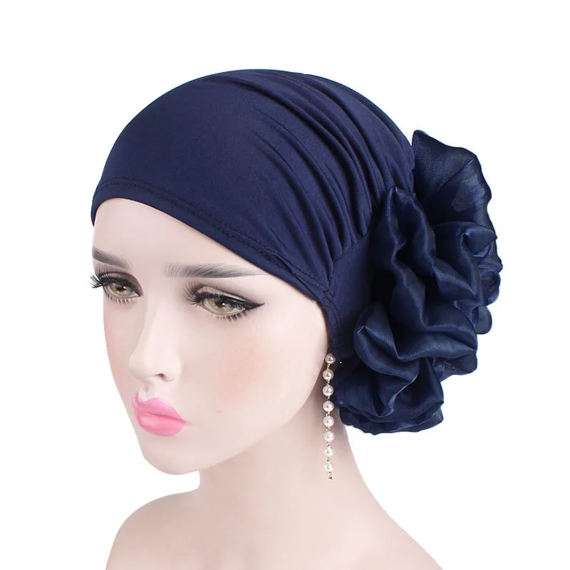 Mode Vrouwen Grote Bloem Hijab Motorkap Moslim Stretch Hoofddoek Islamitische Hoofd Wrap Tulband Caps Dames Haar Accessoires Chemo Hoed