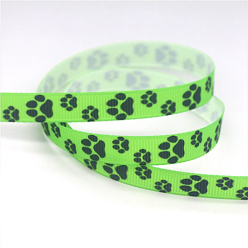 DHK 3/8\'\' 5yards Dog Paw printed grosgrain ribbon Accessory hairbow headwear DIY decoration 9mm C1926