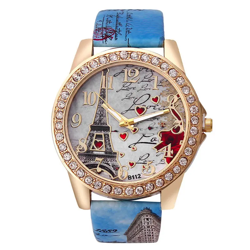 

Luxury Women Watches Bling Rhinestone Paris Eiffel Tower Watches Women Casual Leather Band Quartz Watch Female Wristwatches 2020