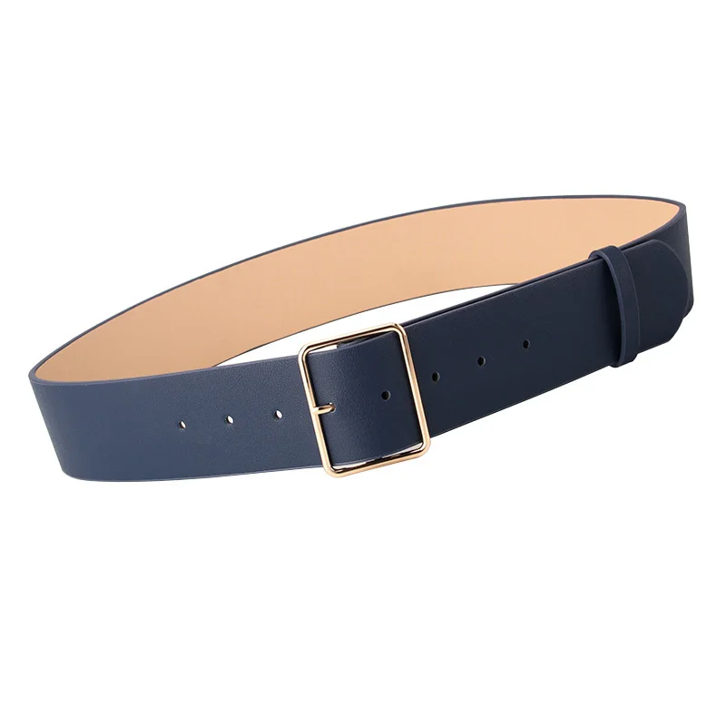 Women Wide Belt Solid Color Pu Leather Pin Buckle Women's Belts Sweater Decoration Girdle Simple Imitation Leather Female Belt