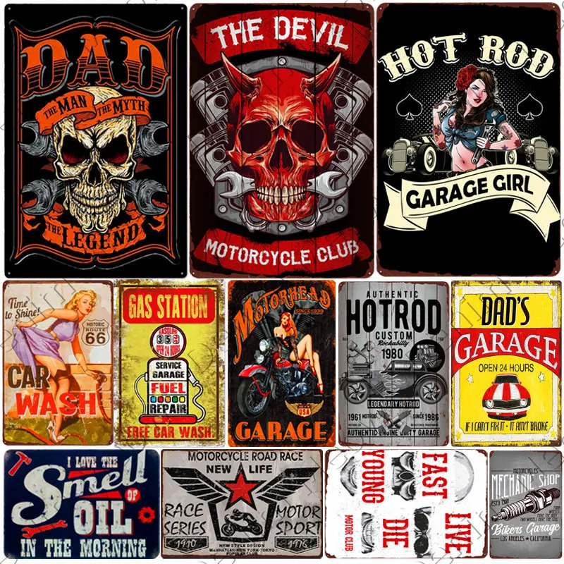 

Vintage Metal Tin Signs, Hot Rod Plaque, Motorcycle Club Decorative Plates, Dad's Garage Wall Stickers Poster, N198