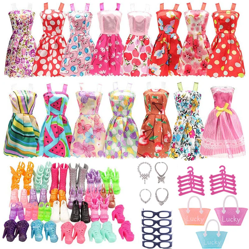 40Pcs/Set Barbiees Doll Clothes Accessories For Barbies Doll Shoes Mini Dress Handbags Hangers Glasses For Barbiees Doll&1/6BJD