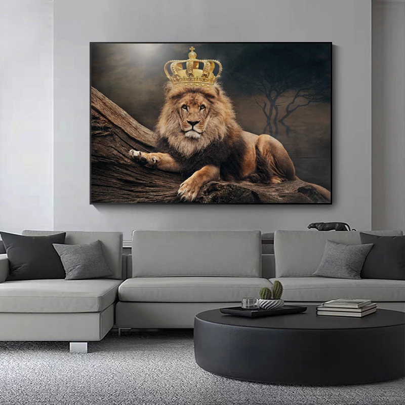 

Wild Animal Poster Wall Art Canvas Abstract African Lion King Royal Crown Paintings Living Room Prints Bedroom Home Decoration