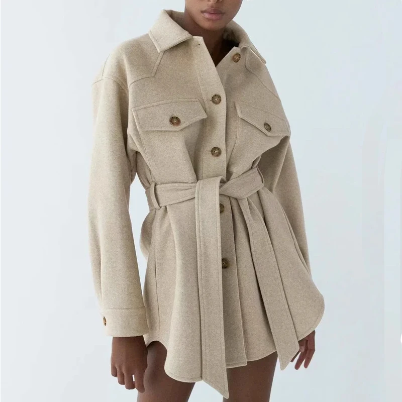 

Winter Off White Wool Blends Overcoat Female Long Woolen With Belt Trench Coat Jacket Women Thick Warm Autumn Outerwear Clothes