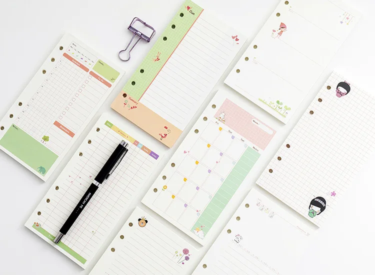 45 blätter Kawaii A5 A6 Lose Blatt Notebook Papier Refill Spirale Bindemittel Index Inneren Seiten Monatliche Wöchentlich Täglich Planer Agenda – Detail 5