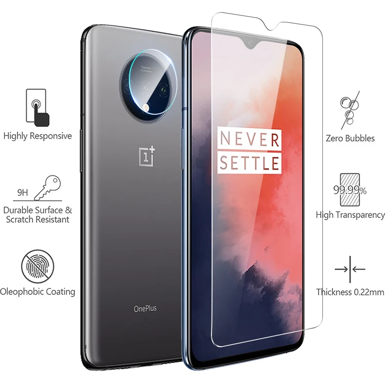 2-in-1 كاميرا الزجاج المقسى ل oneplus 7t 7 برو واقي للشاشة ل زجاج عدسة على oneplus 7t 7 6t 6 5 5t طبقة رقيقة واقية