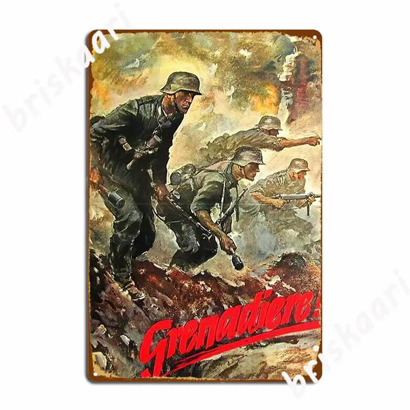 Grenadiere In Action, Wwii Art Metal Signs Wall pub Club Bar Funny Tin sign Posters