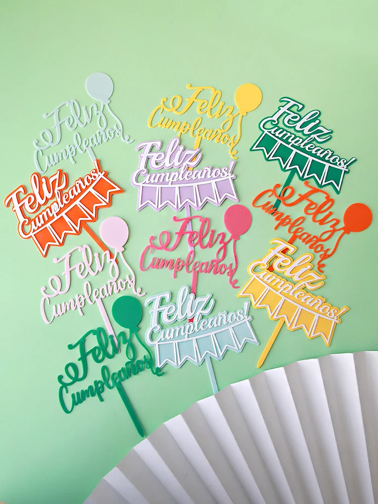 Feliz cumpleaños. Español Acrylic Candy color Happy Birthday Cake Topper in Spanish for Party Decoration Baking Supplies Gifts