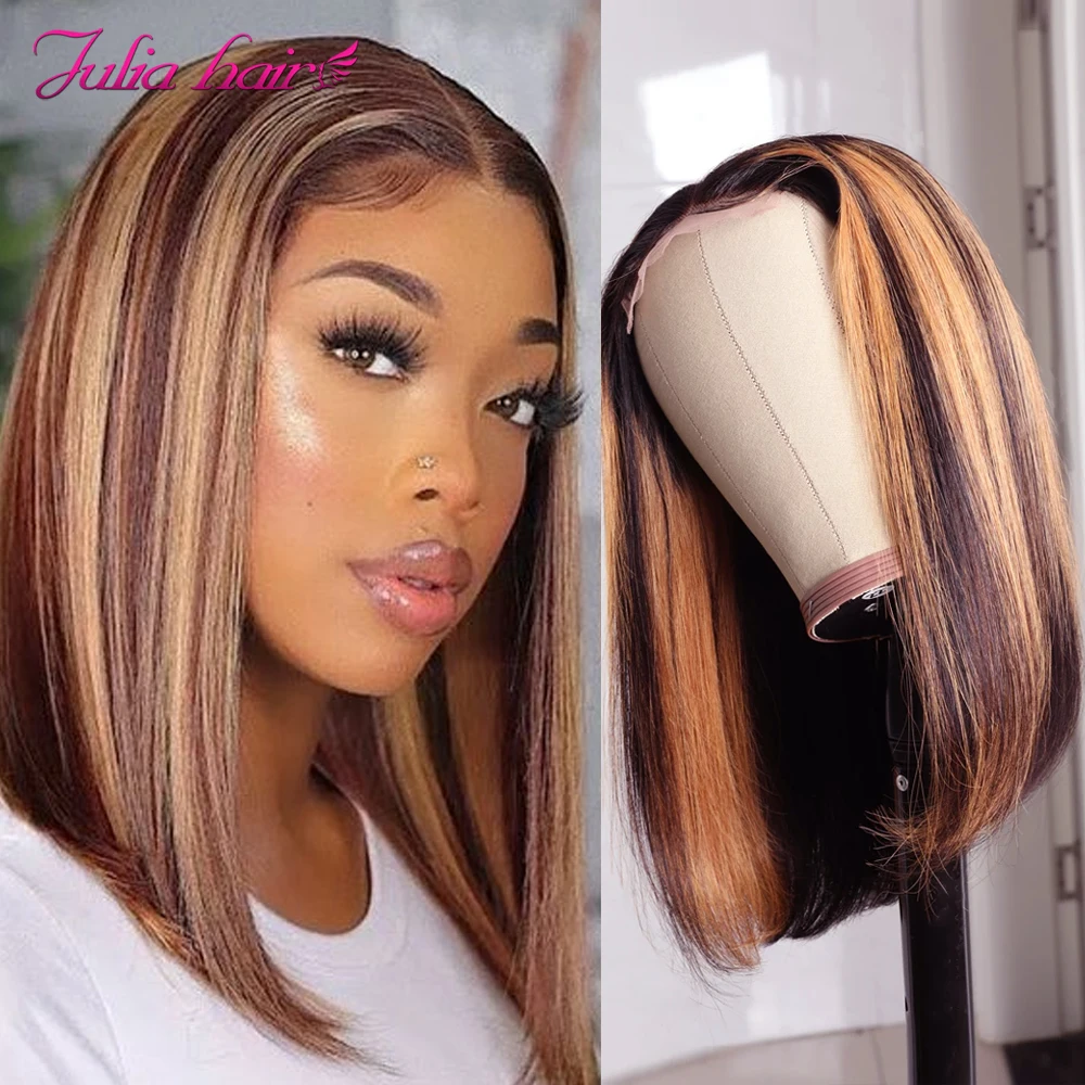 Malaysian Bob Lace Wig Ombre Piano Bone Straight T Lace Wig for Women Ali Julia Highlight Glueless Human Hair Wig with Baby Hair