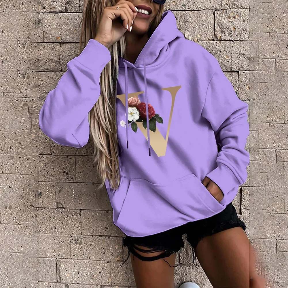 

Women's Hoodie Casual Long Sleeve Autumn Oversized Pocket Sweatshirt V Letter Print Ladies Sports Hoodie Girls Fashion Pullover