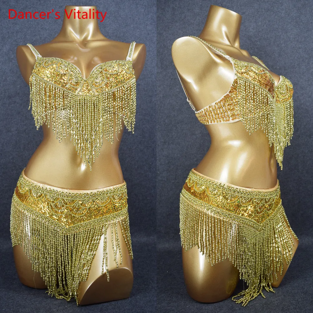 Luxury Beaded Women\'s Belly Dance Costume Bra+Belt 2pcs/Set For Ladies Stage Performance Clothing Competition Dancwear