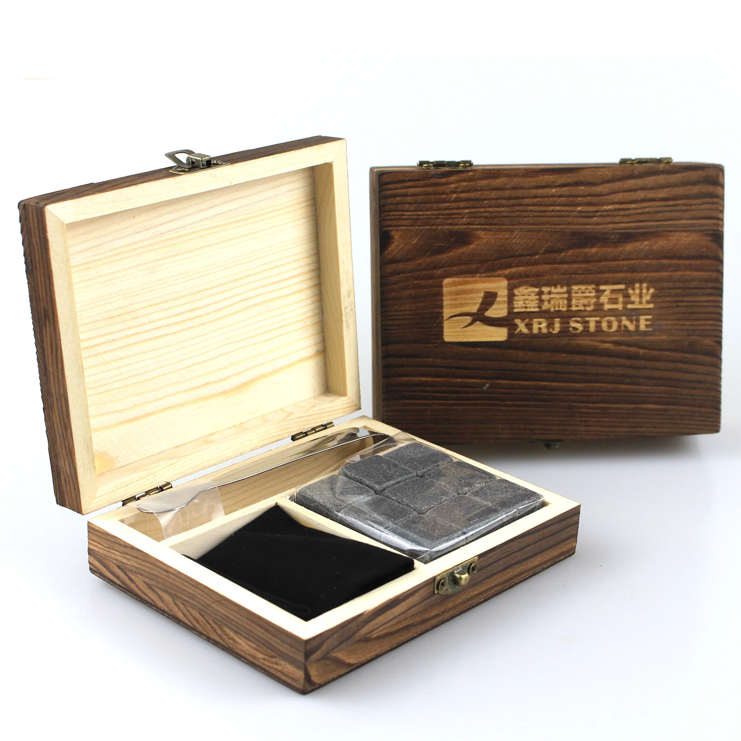 

Whisky Cube Stone in Color Wood Box, Gift Set with One Tong ,Wine Accessories, Ice Cube Stone, 9 Pcs