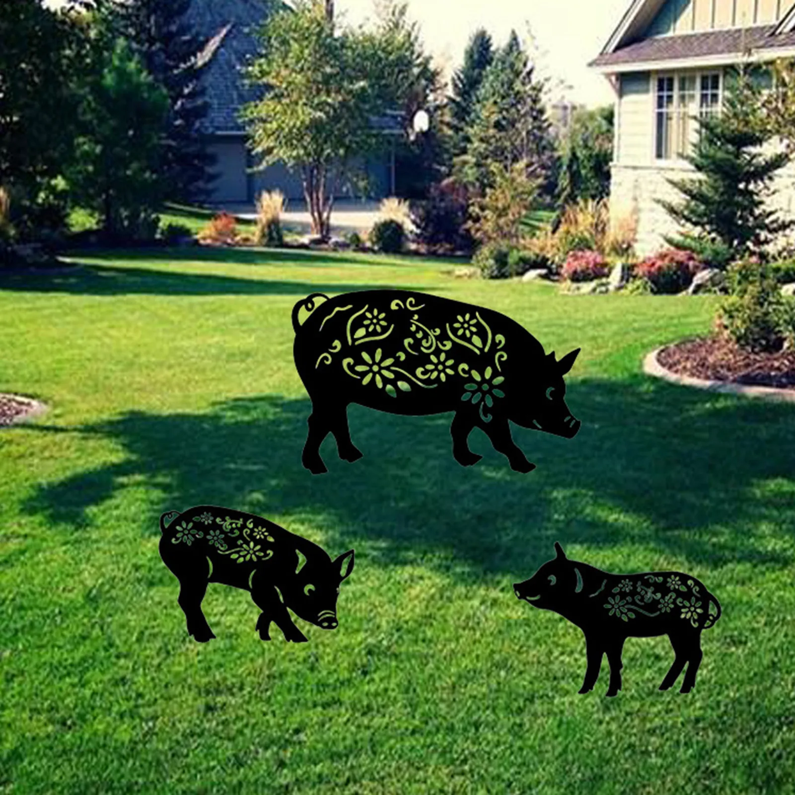 Garden Pig Stake Decoration Pig Piglet Yard Art Stakes Animal Silhouette Garden Decoration For Courtyards Backyards Lawns