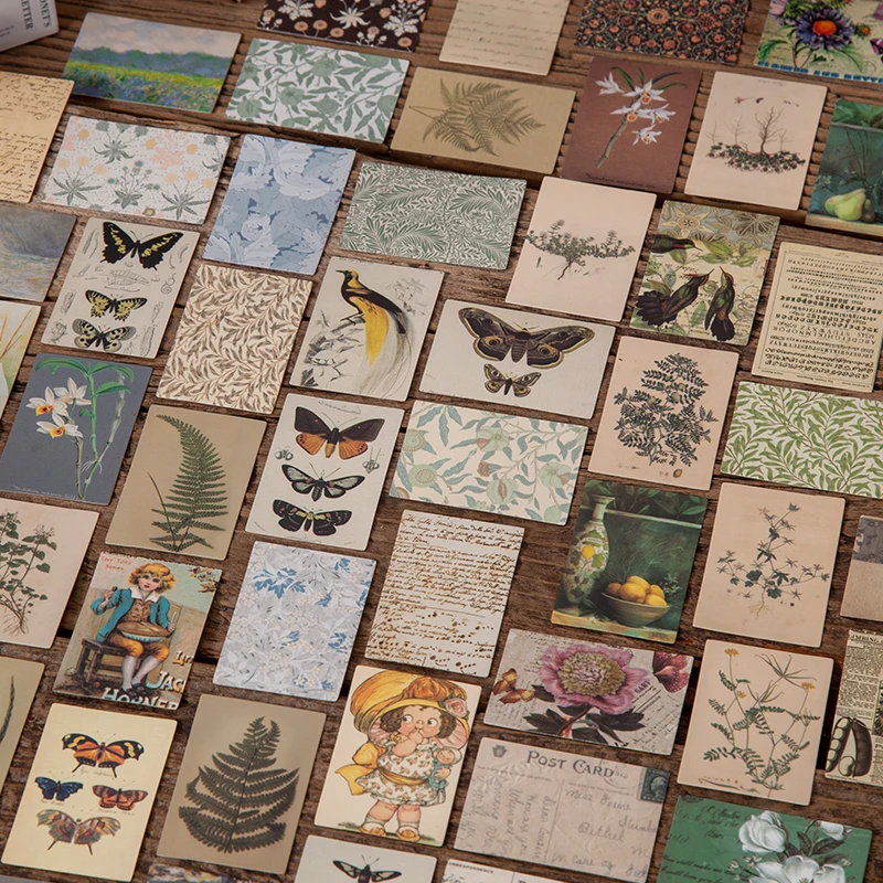 100 szt. W stylu Vintage roślina motyl papierowy materiał podwójne z jednostronnym nadrukiem Retro kartki z notatniki do scrapbookingu dzienniki DIY