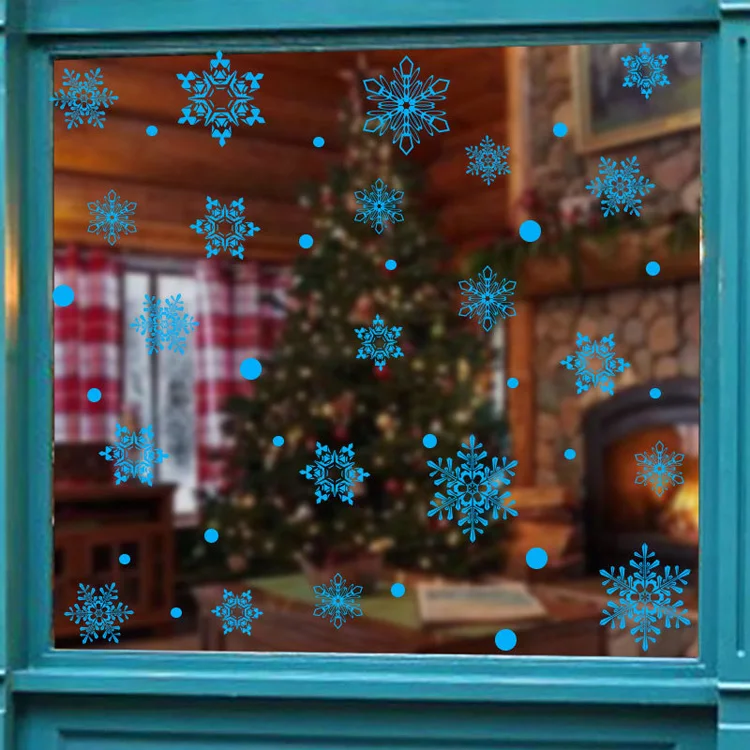 Weiße/Rote/Blaue Weihnachts-Schneeflocken-Elektrostatische Aufkleber für Glasfensterdekoration, Neujahrs-Wandaufkleber, Heimdekorationsaufkleber, Tapete – Detail 9