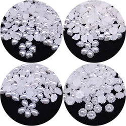 100pcs White Flatback Half Pearl Beads Droplets Flower Heart Imitation Pearls Scrapbook DIY Making Jewelry Crafts Accessories