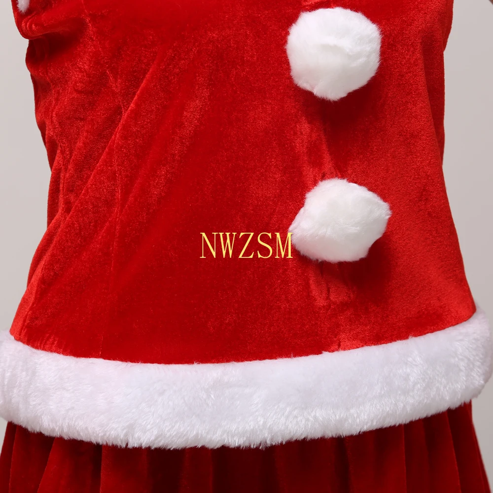 Adult Women Santa Claus Costume Suit Dress Cape Hat Plush Father Fancy Clothes Xmas Cosplay Props Hat Christmas Sets