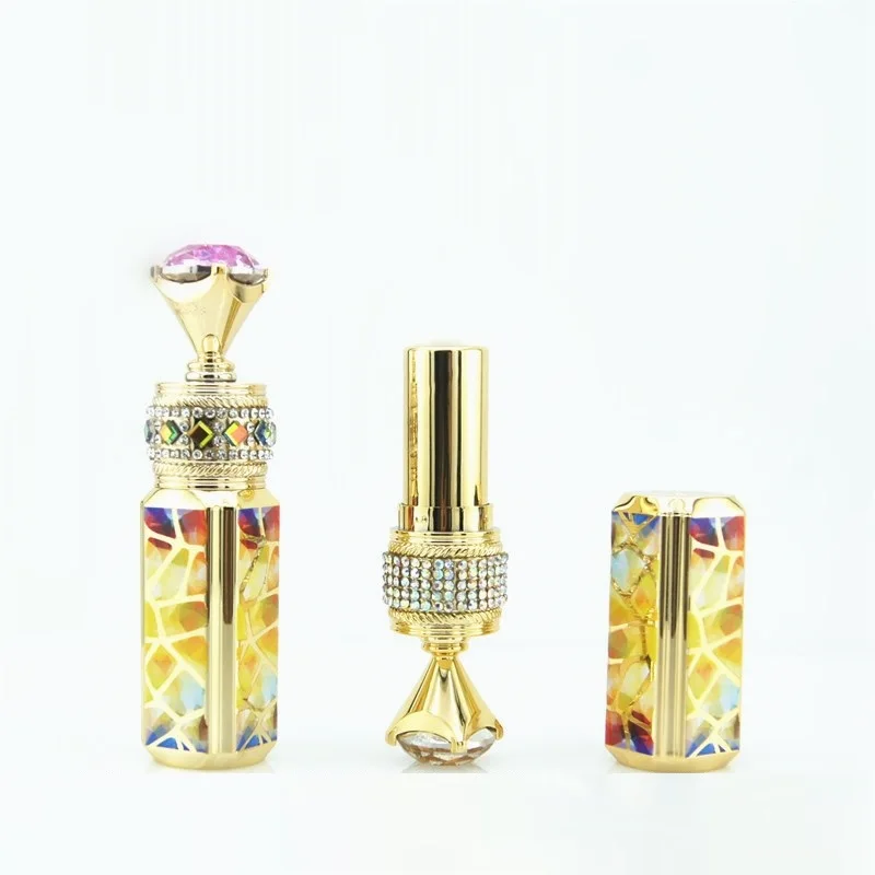 

High Quality Lipstick Container Square 3D Chinese Style DIY Rhinestone Cosmetic Packaging Empty Lipstick Tubes 10/25pcs