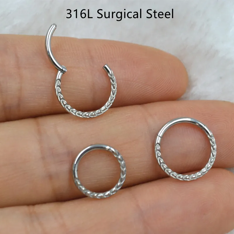 20pcs/Lot New Design 316L Surgical Steel Hinged Segment Earring Nose Clicker Cartilage Helix  Hoop Septum Rings 16GX8/10MM