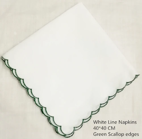 Set of 12 Fashion white Linen Dinner Napkins/Table Napkins with Scalloped Edges Tea Napkins 40*40 CM