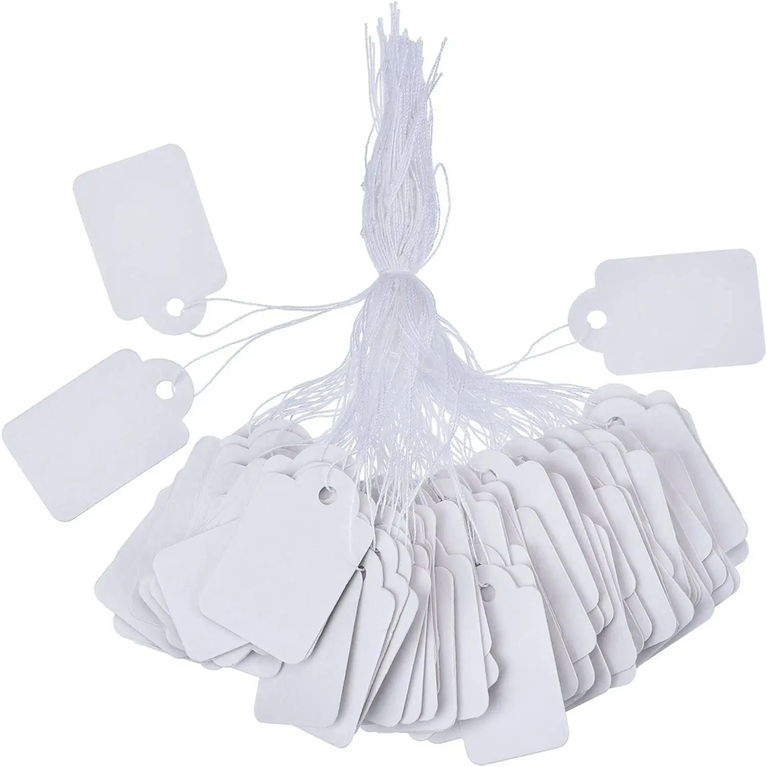 

White Marking Jewelry Paper Tags Price Clothing Boutique Labels Display Tags With Cotton Hanging String, 500 Pcs (35 x 22 mm)