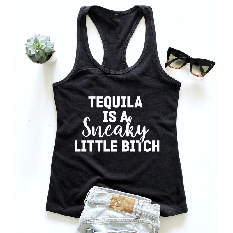 Tequila Is A Sneaky Tank Funny 90s Day Drinking Tanks Casual Women Racerback Drunk Party Tops Dropshipping