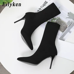 Eilyken Tessuto elasticizzato Fetish 7 cm 9 cm Tacchi alti Stivaletti da donna Moda Autunno inverno Stripper Scarpe femminili