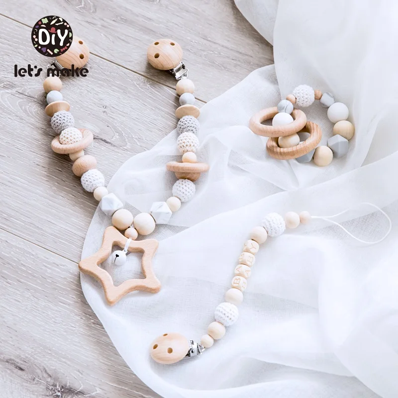 Let 'S Make เตียงนอนแขวน Rattles ของเล่นโครเชต์ลูกปัด Pacifier Chain & การพยาบาล & Pacifier Chain Star rattle ชุด