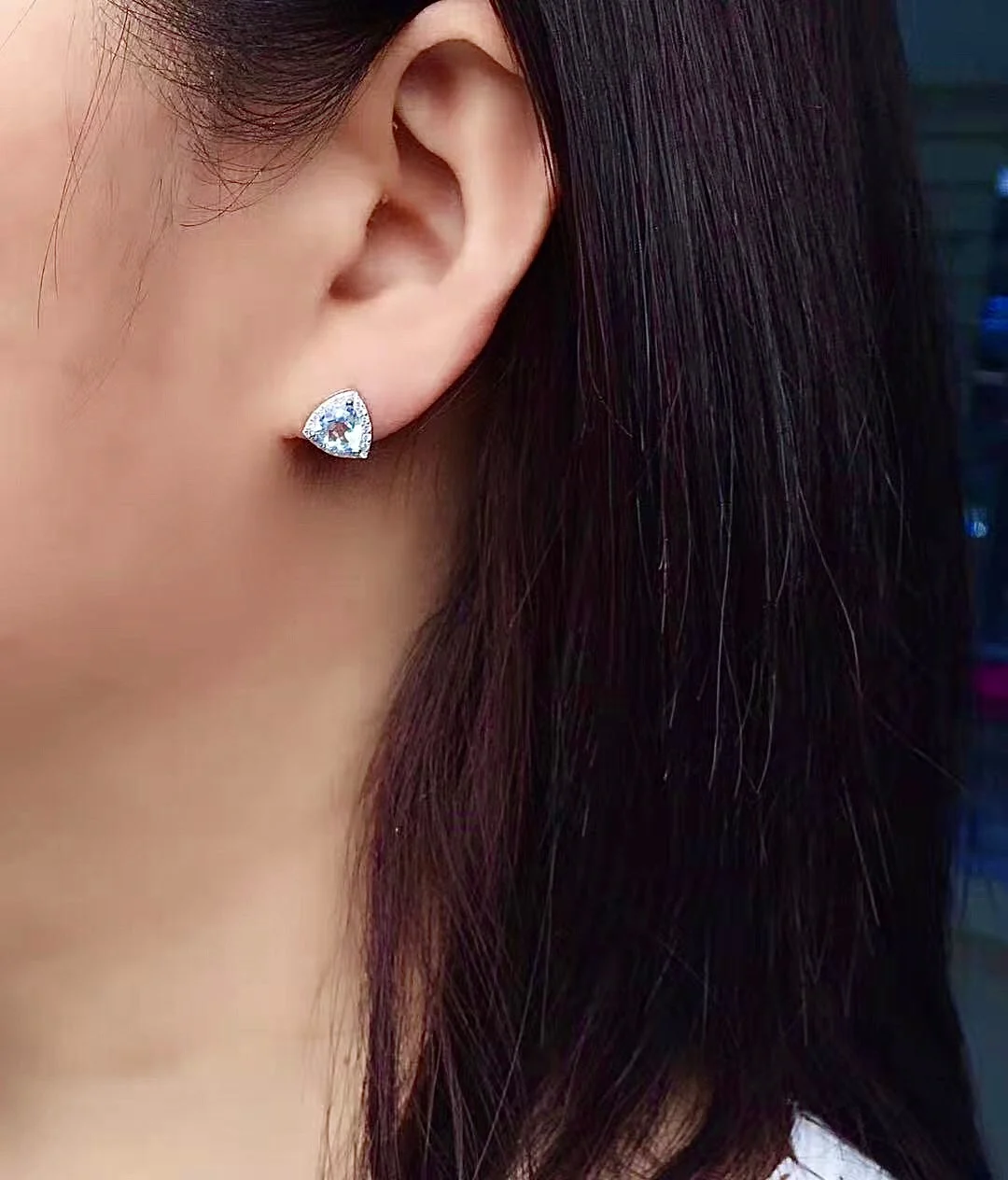 100% Natural Aquamarine Stud Earrings for Party 6mm Trillion Cut Aquamarine Earrings 925 Silver Aquamarine Jewelry