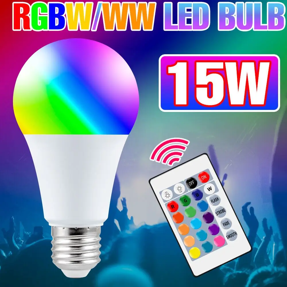 Led RGB Color Changing Lamp E27 Dimmable Led Light 220V Led RGBW Magic Bulb 5W 10W 15W Home Party Decor Lighting 110V Spot Lampa