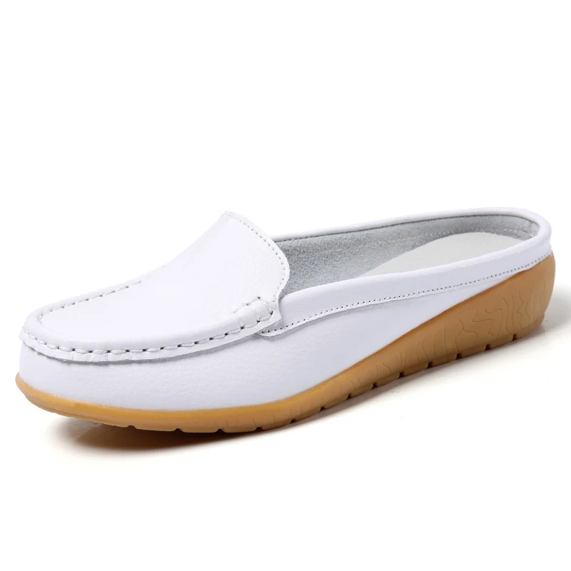 Summer Casual Women Flats Half Flat Shoes Ladies Girls Slip On Moccasins 2021 New Arrival Slip-Ons Black Leather Woman Shoe