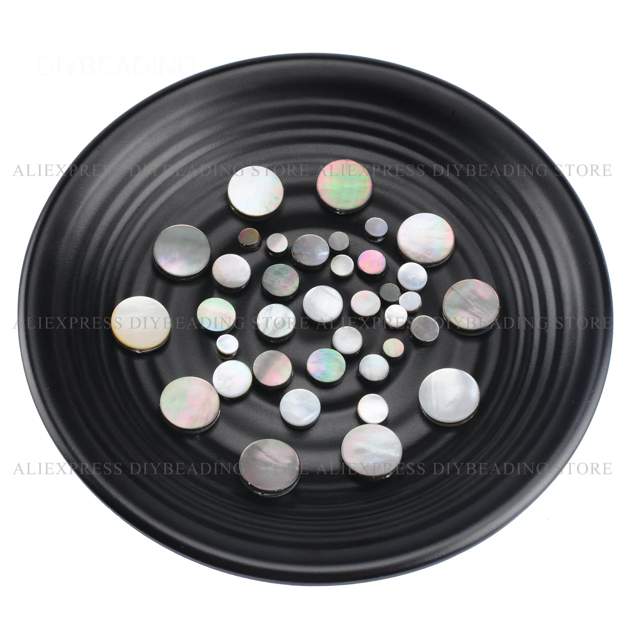 10-50 Pc Natural Black MOP Shell Round Disc Flat Back Coin Spacer Beads for Earring Necklace Making Supply (6-20mm 2 Side Holes)