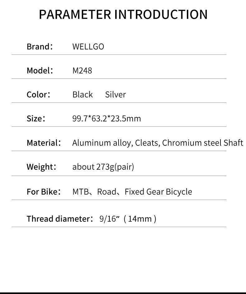 WELLGO M248 Mountainbike Pedal Rennrad Fixed Gear DU Lager Rutschfeste Ultraleichte Pedal Pedal Gewinde Fahrrad Zubehör – Detail 2