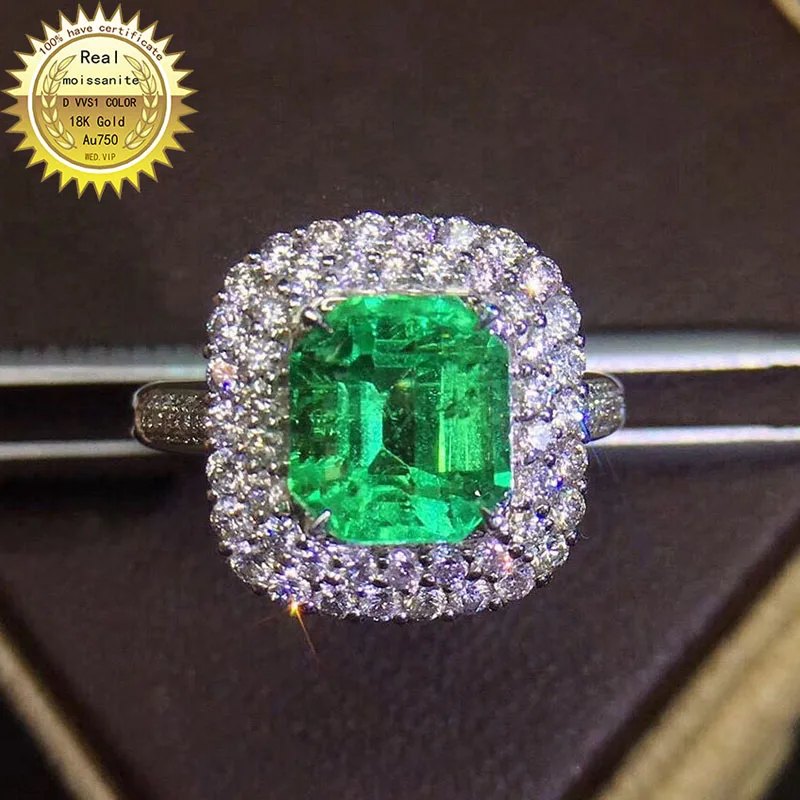 

10K Gold ring Lab Created 2ct Emerald and Moissanite Diamond Ring With national certificate Em-009