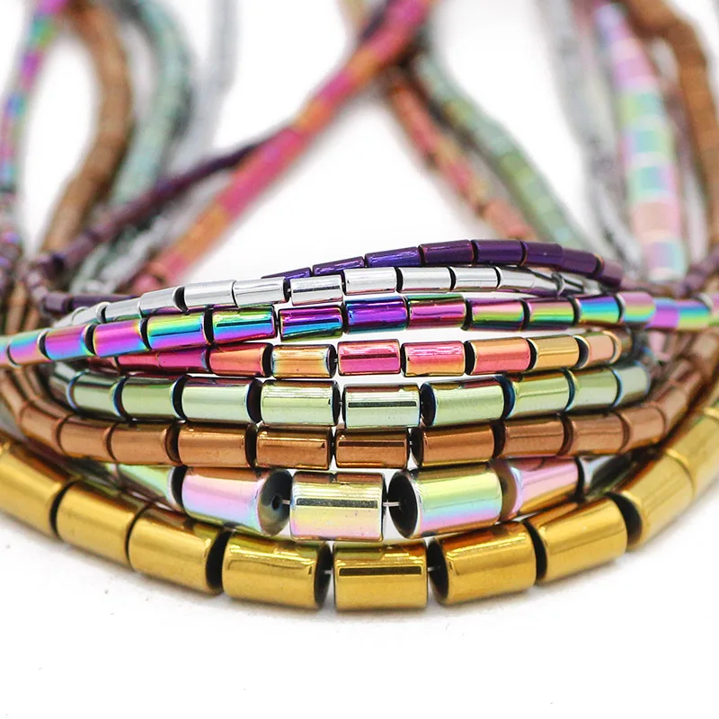 Hematite Natural Stone Gold Color,Purple Cylinder Round Shape Spacer Loose Beads For Jewelry Making DIY Bracelet Pendant 4/6/8MM