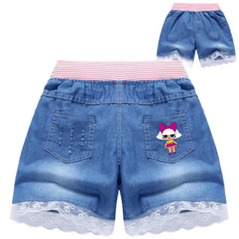 Girls Denim Shorts Teenage Girl Summer Lace Pants Kids Bow Clothes Children Rainbow Jean Short For Teenager