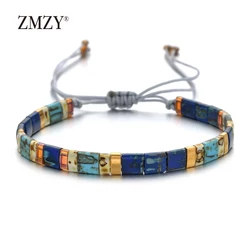 ZMZY Retro Square Glass Beads Bracelet Bohemian Handmade MIYUKI Tila Bracelet Trendy Adjustable Mens Bracelets Boyfriend Gift