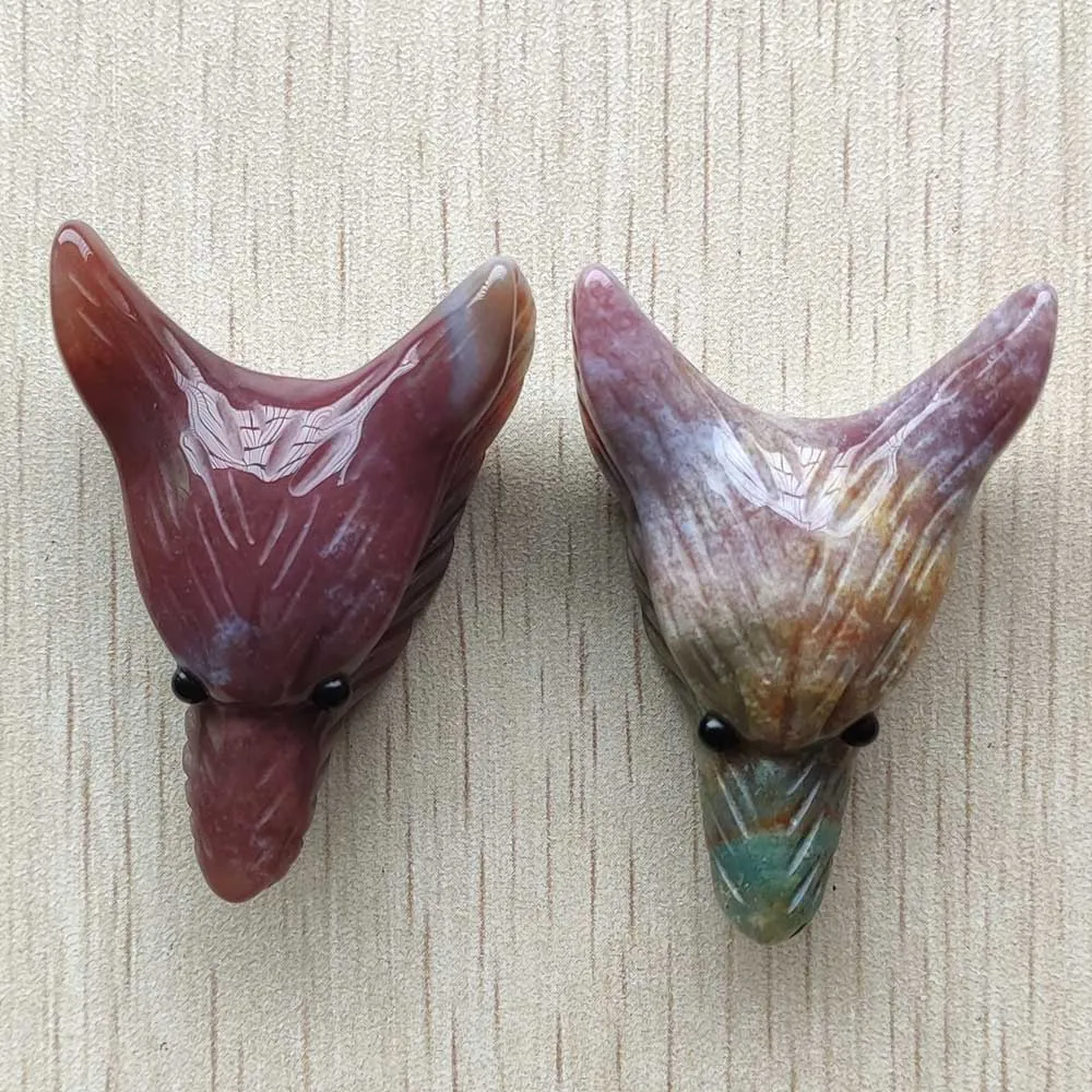Wholesale 2pcs/lot New high quality natural stone Carved big Wolf Head shape Pendants for Necklace jewelry making free shipping