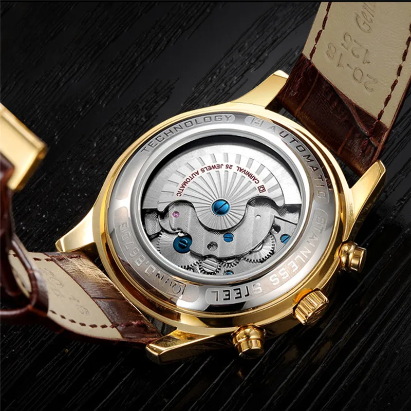 CARNIVAL Skeleton Watch For Men Mechanical Automatic Watch Men Tourbillon Sport Clock Casual Business Calendar Wrist Watch