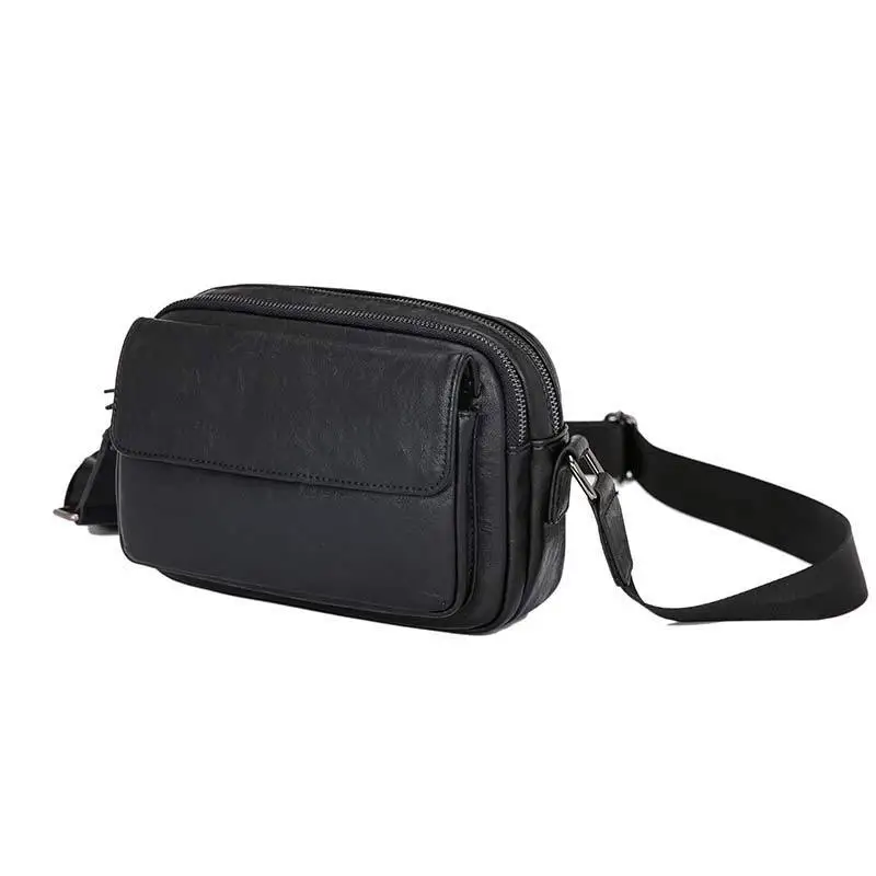 Imagem -04 - Bolsas Transversais para Homens 2023 Designer Pequeno Bolsa de Couro Preto para Homens Bolsas de Ombro Casual Duplo Zíper Mensageiro Bolsa Crossbody