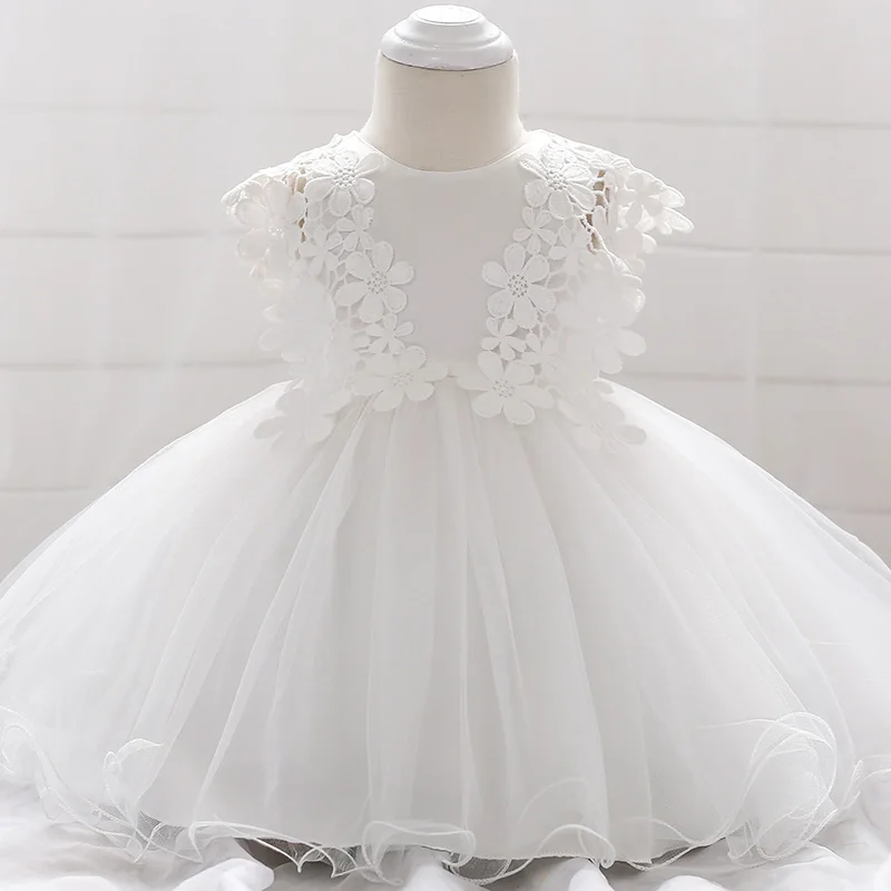 Baby Girl Sweet Lace Flower Tulle Christening Princess Toddler Birthday Party Ball Gown Dress Newborn Children Baptism 1 Years